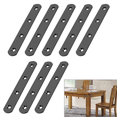 Sumnacon 8 Pcs Stainless Steel Flat Plates - 5 Inch Heavy Duty Mending Plate Straight Corner Brace Brackets Connector Furniture Repair Fixing Joint with Screws, Black - size: 5 Inch Black