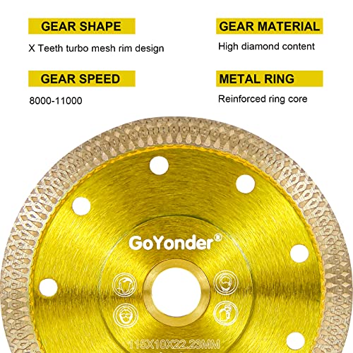 GoYonder Super Thin 4.5" Grinder Blades Tile Blade, Diamond Saw Blade for Cutting Porcelain Tiles Granite, 115mm Tile Cutting Blade for Angle Grinder (4.5"-115mm(Golden)) - size: 4.5" - Golden (1 Count)