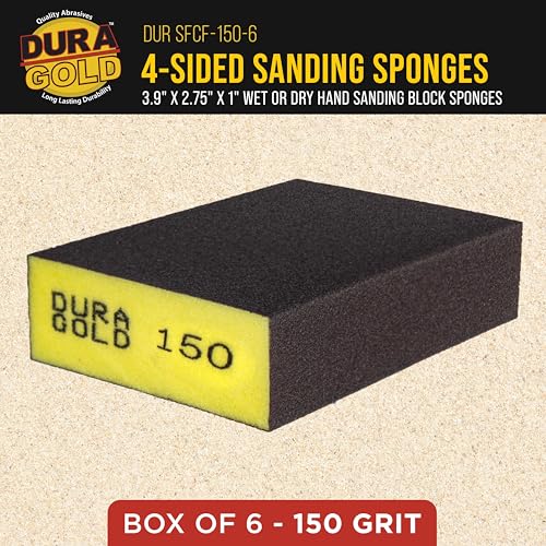 Dura-Gold 150 Grit 4-Sided Hand Sanding Block Sponges, 3.9" x 2.75" x 1" - style: 150 Grit