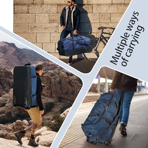 110L Expandable to 140L 32” Foldable Oxford Soft-Sided Rolling Duffle Bag with 2 Heavy-Duty Wheels,2 Large Compartments,Adjustable Shoulder Strap and Attached Organizer Pouch,Navy Blue - color: Navy Blue