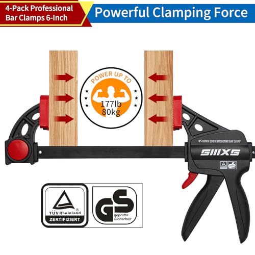 4-Pack 6" Bar Clamps for Woodworking Set with GS Certificate - size: 6''