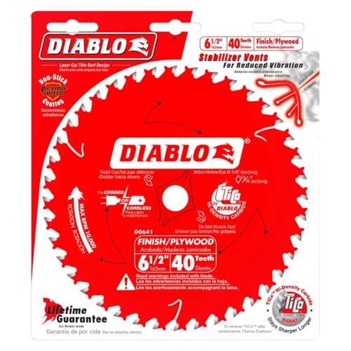 Diablo Finish Trim Saw Blade - 6-1/2" Dia, 40-Teeth, 5/8" Arbor - size: 6-1/2" Dia x 40T x 5/8" Arbor, style: Finish/Plywood