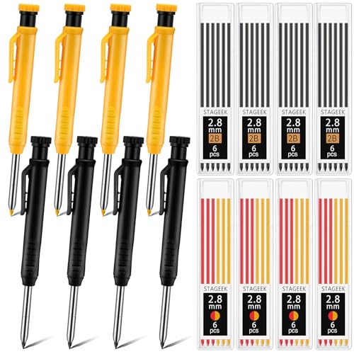 MotiMind 8 Pcs Mechanical Carpenter Pencils, 2.8mm, Black+yellow - color: Black,Yellow