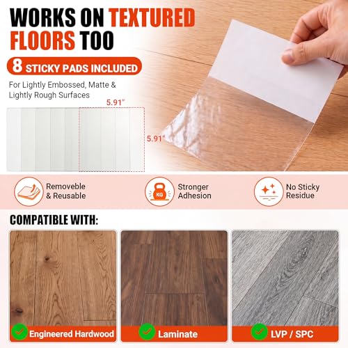 Floor Gap Fixer Tool: Flooring Repair Tool with 45° Striking Surface & Dual Suction Cups for Laminate & Vinyl Plank Floors Gap Puller Kit with Rubber Mallet, 8 Reusable Sticky Pads & Scraper