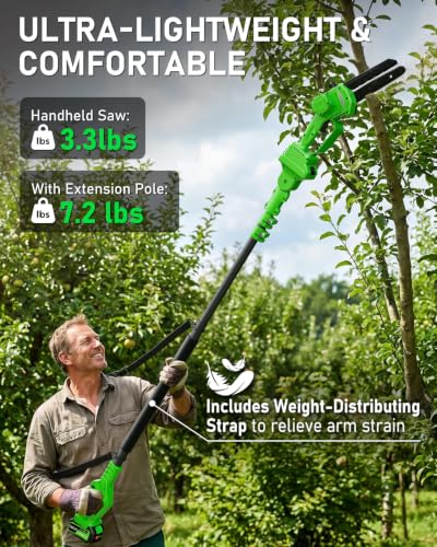 2-in-1 Electric Pole Saw 6inch Mini Chainsaw Cordless Brushless 2x4.0Ah Batteries Fast Charger Telescopic Power Pole Saw Tree Trimmer Limb Branch Cutter Pruner 16 Ft Max Reach Multi-Angle Green - color: Green-2 Batteries