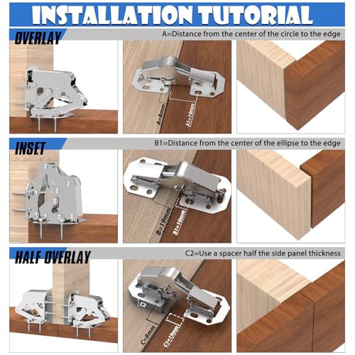 BESTEEL 24 Pack Hidden Hinges Upgrade Soft Close Surface Mounting Hinge,90 Degree Concealed Cabinet Hinges for Kitchen Cabinet Doors Frameless,No Pre-drilled,Surface Mount Hinges with Extra Bumper - size: 24 PCS