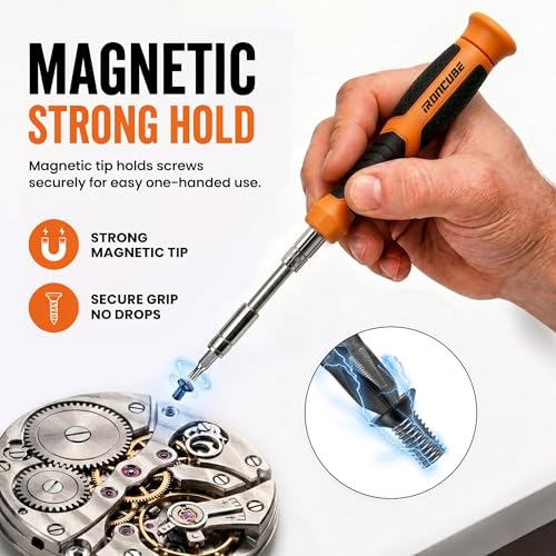 IRONCUBE Ratcheting Screwdriver Set: 56-Piece Magnetic Multi Bits Tool Kit with Case - color: Orange