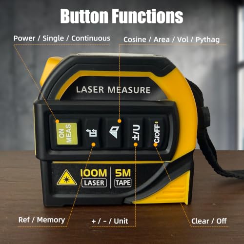 4 in 1 Laser Tape Measure, Digital Measuring Tape with 328ft Laser Measuring Tool & 16ft AutoLock Tape, Cross-Line Laser Level, Rechargeable for DIY Home Construction