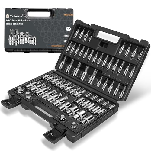 MulWark Torx Socket Set 64-Piece | 3/8, 1/4, 1/2 in. Drive Bit Socket Set and External Torx Socket Set w./ Impact Adapter and Reducer | S2 and Cr-V Steel - size: Torx Socket Set 64-Piece