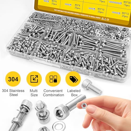 720PCS M3 Hex Socket Screw Assortment Kit,M3x6/8/10/12/16/20/25/30 mm - size: SS M3 720pcs