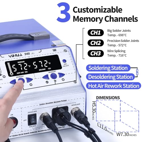 YIHUA 948-II 4 in 1 Hot Air Rework Soldering Iron and Desoldering Suction Tin Gun Station with Suction Pick Up Pen °F /°C