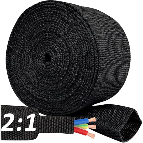 10 FT 2 inch 2:1 Heat Shrinkable Braided Sleeving Heat Shrink Sleeve Abrasion Protection Flexibility Wiring Harness Cable Sheath - size: 50mm-2"