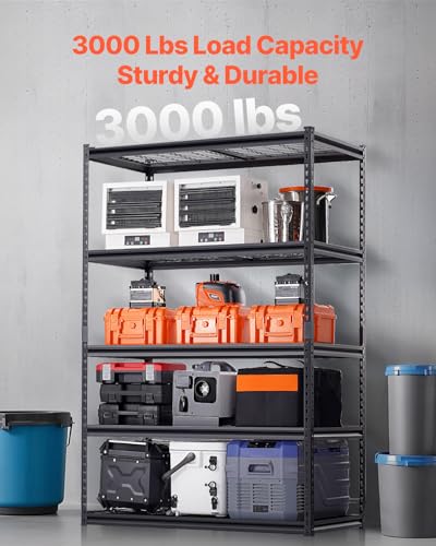 VEVOR Storage Shelves, 3000 lbs, 5 Tier Heavy Duty Garage Shelving, 24" D x 48" W x 72" H Adjustable Metal Shelves for Industrial Shelving Unit Utility Shelf, for Kitchen, Warehouse, Basement, Black - color: Black, size: 24" D x 48" W x 72" H