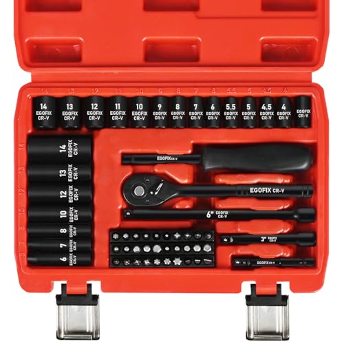 1/4" Ratchet Wrench Socket Set 56 PCS, Metric Shallow Socket (4-14mm) and Deep (6-8, 10-14mm), with Mini 72-Teeth Ratchet, Screwdriver Bit Set, Small Tool Kit for Home Use, Motorcycle and Bike - color: 1/4-56pcs