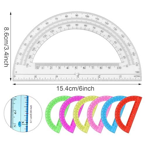 Unjoo Plastic Protractor 6 Inch Math Protractors 180 Degrees, 2 Pack (Red) - color: Red