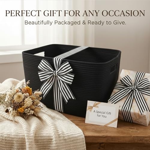 JMvicyroam 65L Large Woven Cotton Rope Blanket Basket, Black - color: Black, size: 65L