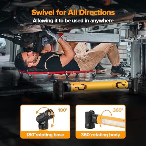 LUTEC 2 Pack 3000LM LED Work Light, 5200mAh Rechargeable Magnetic Under Hood Work Light Bar with Motion Sensor, Cordless Portable Mechanic Light for Car Repairing/Inspection/Garage/Emergency-Yellow