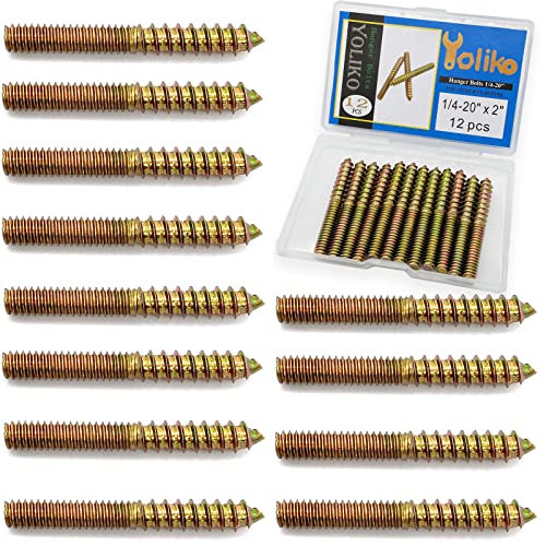 12 Pack 1/4-20 x 2 Inch Hanger Bolts 1/4-20" Double Headed Bolts 1/4 Wood Dowel Screw Self-Tapping Screw Hanger Bolts for Furniture Screws Threaded Rods Bolt 50mm Length - size: 1/4-20"x2"-12PCS