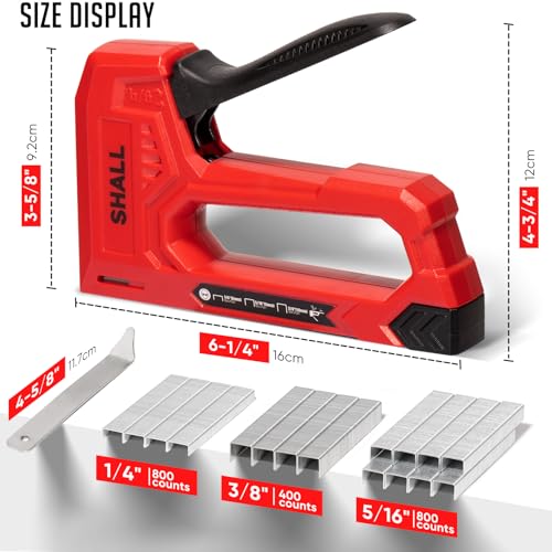 SHALL Light Duty Staple Gun for Wood - Red Upholstery Staple Gun with 1600pcs JT21 Staples 1/4, 5/16, 3/8 inch and Staple Remover - Fabric Stapler Gun for Crafts, DIY, Decoration - color: Red