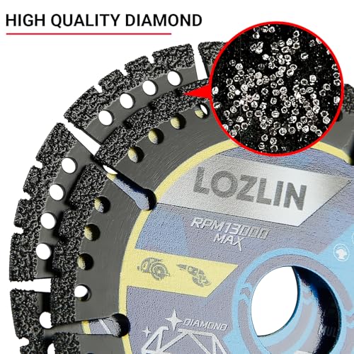 LOZLIN Diamond Blades 5-Pack 4.5" Diamond Multi-Purpose Saw Blades - Heavy Duty Angle Grinder Discs for Cutting Marble/Quartz/Stone/Tile/Metal/Plastic (Black Teeth)