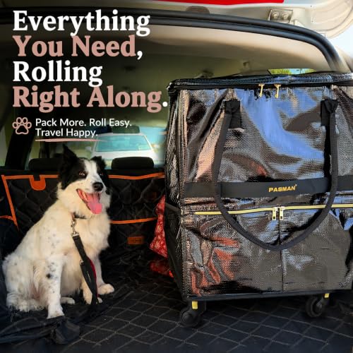 PASMAN Reusable Foldable Rolling Grocery Bag on 5 Wheels,Large, Silver - color: Silver, size: Large