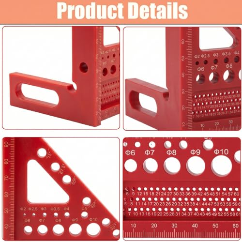 3D Multi-Angle Carpenter Square, 45/90 Plastic Layout Ruler, Red - color: Red
