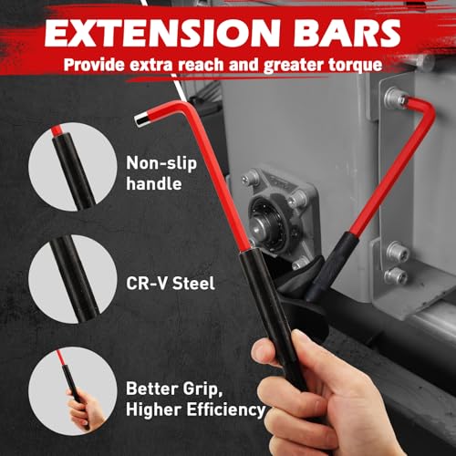 SEDY 30-Piece Long Arm Ball End L-Hex & Torx Key Set with Grip Handle, Ultimate Hex Key Wrench Set with T-Handle and Extension Bars, SAE 1/16" to 3/8", Metric 1.5mm to 10mm, Torx T10 to T50 - style: 30-Piece Set (with T-Handle)