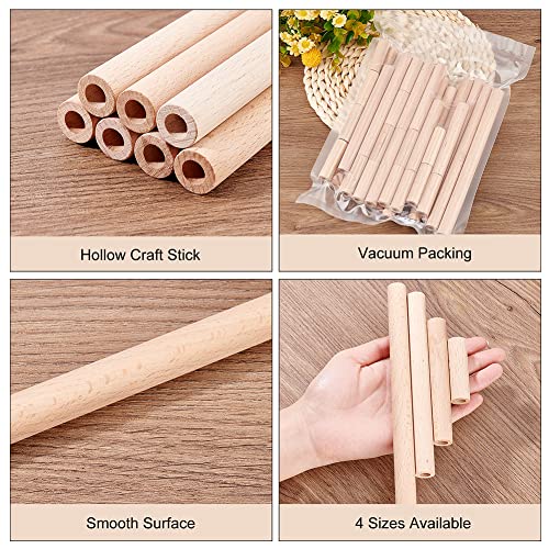 OLYCRAFT 38pcs Hollow Wooden Rods 5/10/15/20cm Beech Wooden Dowel Rods Unfinished Natural Wood Craft Dowel Rods Hardwood Sticks for DIY Projects Crafting Grain Baskets Making - Hole 8mm - size: 5/10/15/20cm