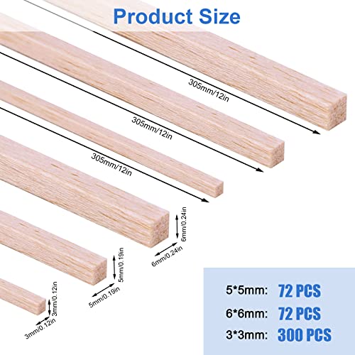 444Pcs Balsa Wood Sticks Variety Sizes Wood Strips Square Wooden Dowels Rod - color: 1/8in+3/16in+1/4in 444pcs