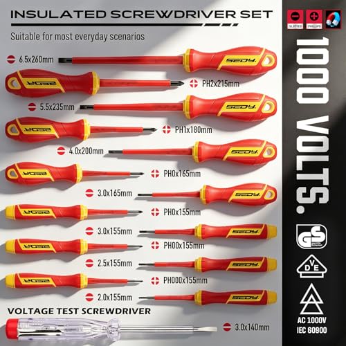 18-Piece Insulated Electrician Tool Set, VDE 1000V Insulated Screwdrivers, Voltage Tester, Long Nose, Diagonal Cutting and Water Pump Pliers for Electrical Work, Home Repair and Maintenance - color: 18 Pcs Vde(new Version)