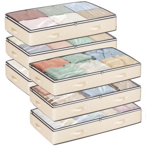 Budding Joy 6 Pack 95L Under Bed Storage Containers Beige - color: Beige, size: 95L-6 Pack