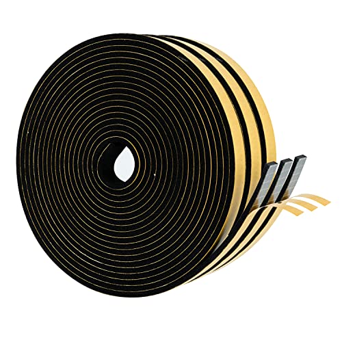 High Density Foam Weather Stripping Door Seal Strip Insulation Tape Roll for Insulating Door Frame, Window, Air Conditioner | Self Adhesive Sealing Weatherstrip (Black, 1/2 in x 1/8 in x 50) - color: Black, size: 1/2 In x 1/8 In x 50 Ft
