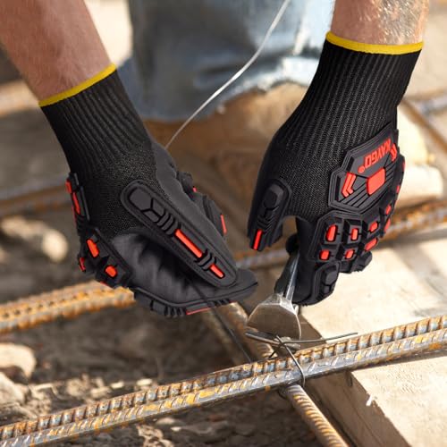 KAYGO TPR Impact Resistant Work Gloves for Men, MicroFoam Nitrile Coated | ANSI Cut Resistant Level A3, Anti-Abrasion & Firm Grip, TPR Back Impact Guard, for Mechanics, Construction, Glass Handling - size: Medium