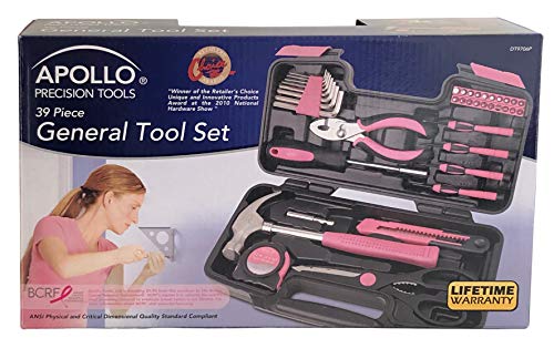 Apollo Tools 39 Piece General Household Tool Set, Pink DT9706P - color: Pink, size: 39-Piece (with Slip Joint Pliers + Scissors)