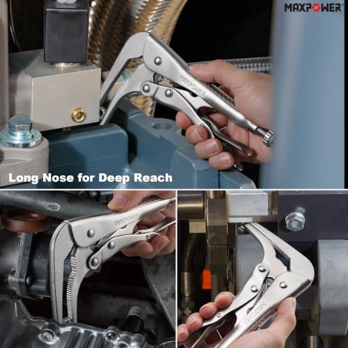 MAXPOWER 7-inch 90 degree Offset Long Nose Locking Pliers, 2.75" Jaw - size: 7"