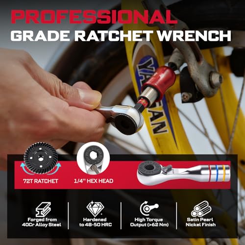 GEINXURN Mini Ratchet Wrench Set, 72 Teeth 1/4" Ratchet Wrench for Tight Spaces with Screwdriver Bit (PH2, SQ2, T20, T25) Stored in a Push-Pull Tin Case, Ideal for Repair and DIY Projects - size: 06