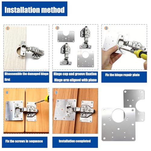 8 PCS Cabinet Hinge Repair Plate, Stainless Steel Hinge Replacement Kit, Stainless Steel Door Hinge Plate, Hinges Repair Board, Cabinet Fixing Plate Bracket with Mounting Screws for Kitchen Cabinet