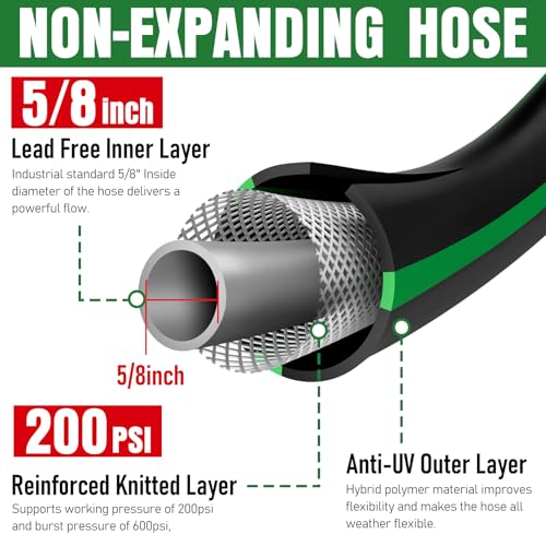 Heavy Duty Garden Hose 50ft, NON-EXPANDABLE Flexible Water Hose, Kink Resistant Lightweight Hybrid Hose, Leakproof Hose Male to Female Fittings - color: Black+Green, size: 50ft