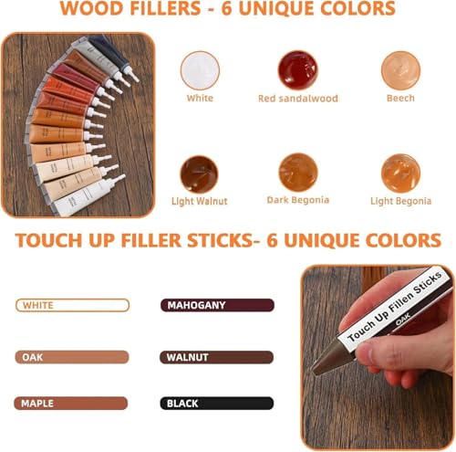 Kenbry Wood Repair Kit,Quick Fix Stick Restore Scratch, Holes for Wooden - color: 6+6 Color