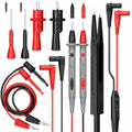 Professional Multimeter Test Leads Kit – 1000V 10A CAT III/IV – Includes Replaceable Gold-Plated Sharp Needle Probes, Alligator Clips, and Banana Plug Extension Cables for Electrical Testing
