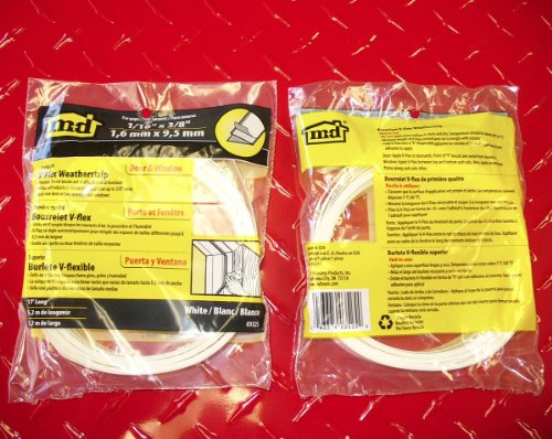 M-D Building Products 3525 M-D 0 V-Flex Weather-Strip with Adhesive Back, 17 Ft L X 7/8 in W, Polypropylene, 2 Pack, White - size: 1 Count (Pack of 2)