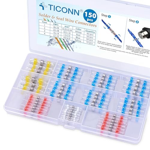 TICONN 150 Pcs Solder Seal Wire Connectors, Heat Shrink Butt Splice - size: Mixed 150 Pieces