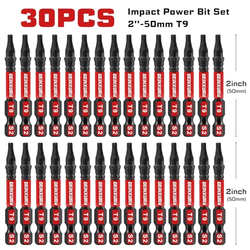 Geinxurn 30 Pieces T9 Impact Tough Magnetic Screwdriver Bit Set, 2 In. #9 Torx Head power Bit Set, S2 Alloy Steel T9 Star Bit - size: 2"-30PCS, style: T9