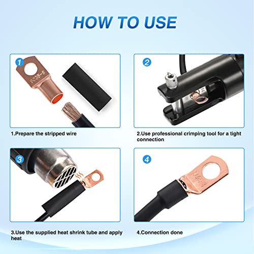 Nilight 150PCS Copper Wire Lugs and Heat Shrink Tubing | Heavy Duty 70PCS Battery Crimp Terminal and 80PCS 3:1 Heatshrink Tubes for 2 4 6 8 10 AWG Wires Distribution Box Battery Cable Solar Systems - color: 150PCS Copper Wire Lugs