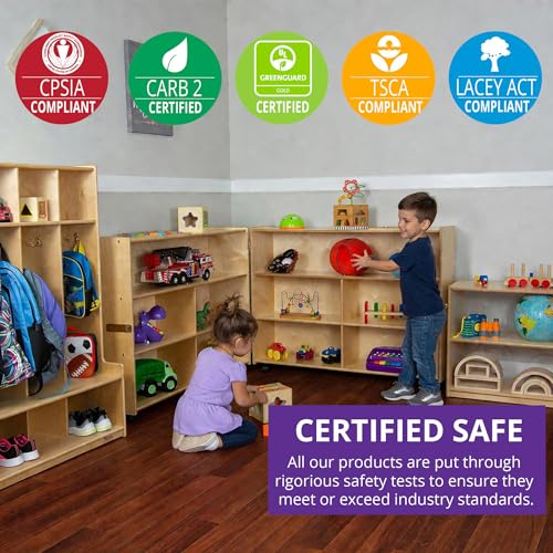 Contender Extra Large Folding Mobile Storage Organizer for Daycare Classroom Preschool, Wood Furniture on Rolling Casters with 4 Shelves for Toys, Puzzles, Books - style: Ready To Assembled