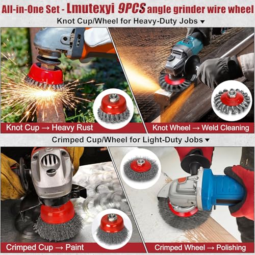 9Pcs Wire Wheel for Angle Grinder, 4 & 3In Knotted/Crimped