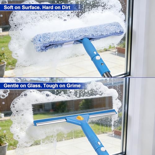 Professional Window Cleaning Kit, Window Washing Kit with 3 Gallon Bucket, 14-Inch Squeegee, 15-Inch Scrubber, 76-Inch Extendable Pole, Set of Window Cleaning Equipment for Home & Commercial Use - size: 76 inch