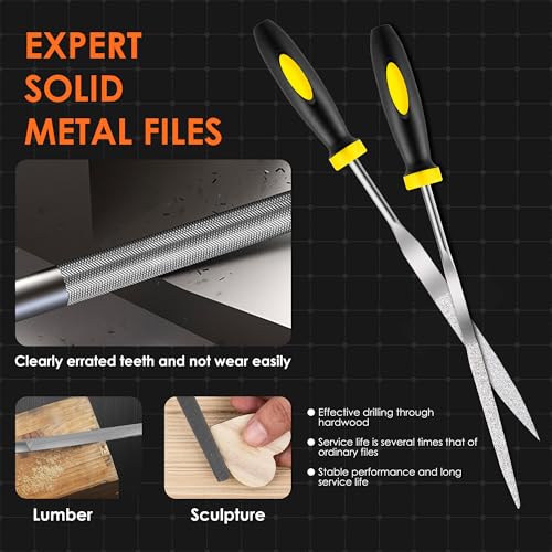 Small File Set, 13 Pcs Needle Diamond File | 6 Pcs Jewlers Files & 6 Pcs Steel Files with Steel Brush and Carry Case, For Precision Metal Work, Woodworking - color: Black-13pcs