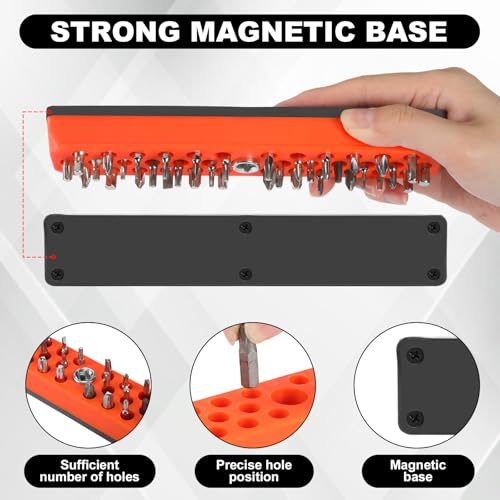 8 Pcs Magnetic Drill Bit Holder Hex Bit Organizer for 1/4 Inch Screwdriver Bits Storage, 37 Holes Bits Tool Organizer with Magnetic Base, Red, Blue, Orange and Green (Tools Not Included)