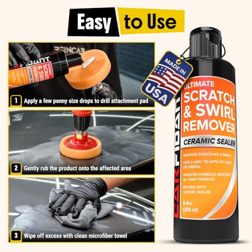 Carfidant Scratch and Swirl Remover - Car Scratch Remover for Vehicles Paint - Polishing Compound for Cars - Paint Restorer Kit with Pad, Microfiber and Drill Attachment - style: Scratch Remover Kit with Drill Attachment